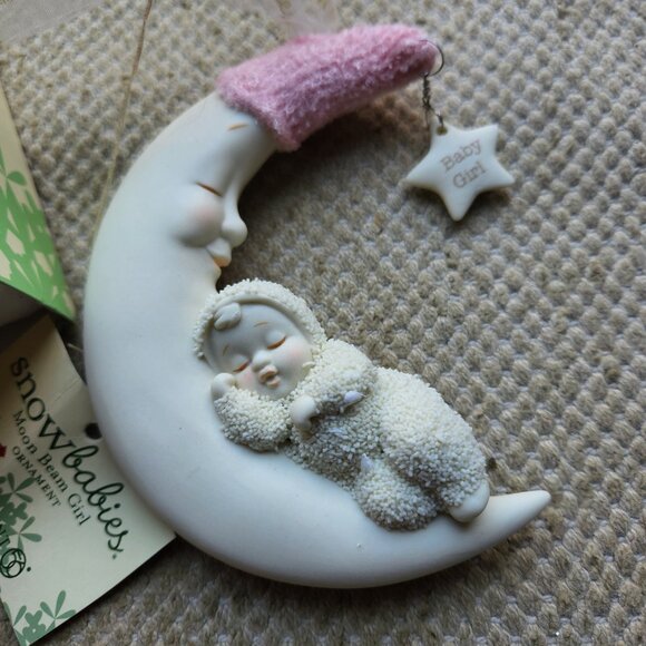 Department 56 Snowbabies Ornament Pink Hat Moon Beam Baby Girl Box Discontinued - Picture 2 of 9